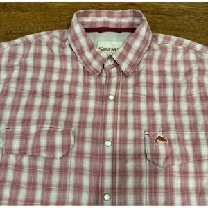 SIMMS Red Plaid Outdoor Vented Fishing Western Pearl Snap Button Up Shirt Men XL